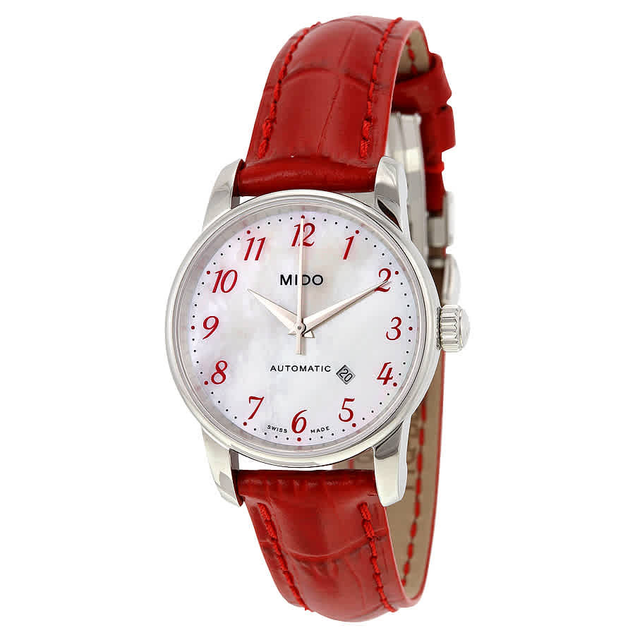 Mido Baroncelli Automatic Mother of Pearl Dial Red Leather Ladies Watch M76004397 Mido