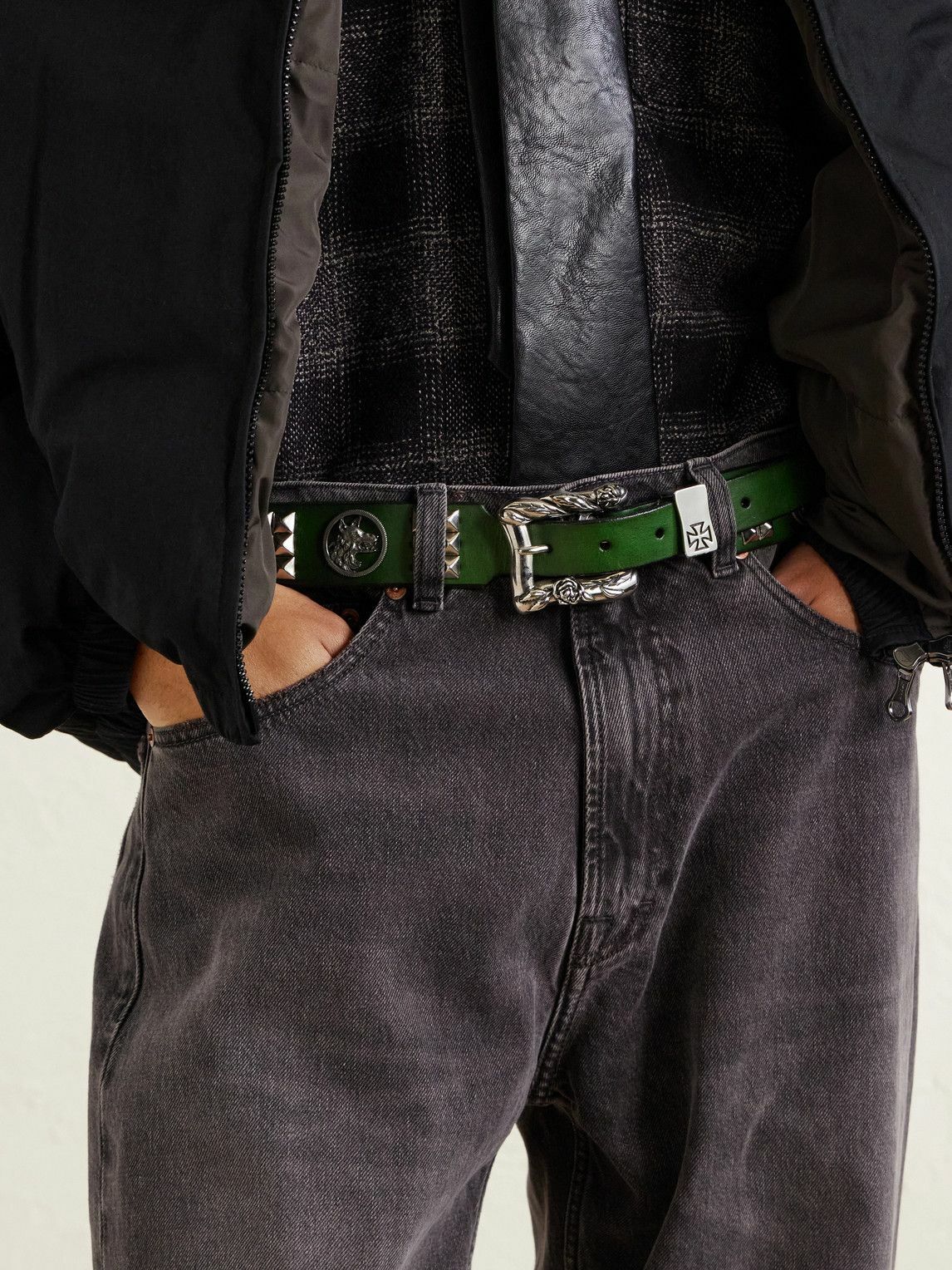 Enfants Riches Déprimés - Dog In Restraint 3.5cm Studded Leather Belt - Green