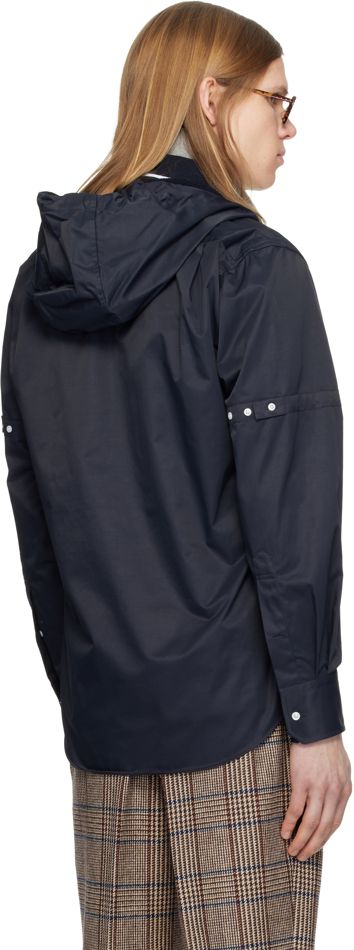 Thom Browne Navy Hooded Nylon Armband Shirt
