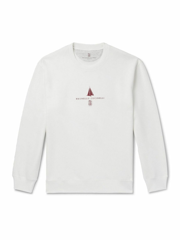 Photo: Brunello Cucinelli - Logo-Print Cotton-Blend Jersey Sweatshirt - White