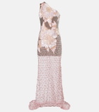 Là Fuori Embellished one-shoulder gown