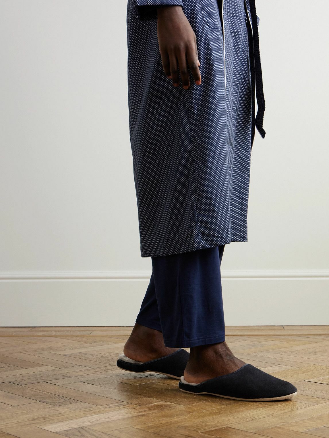 Derek Rose - Douglas Shearling-Lined Suede Slippers - Blue