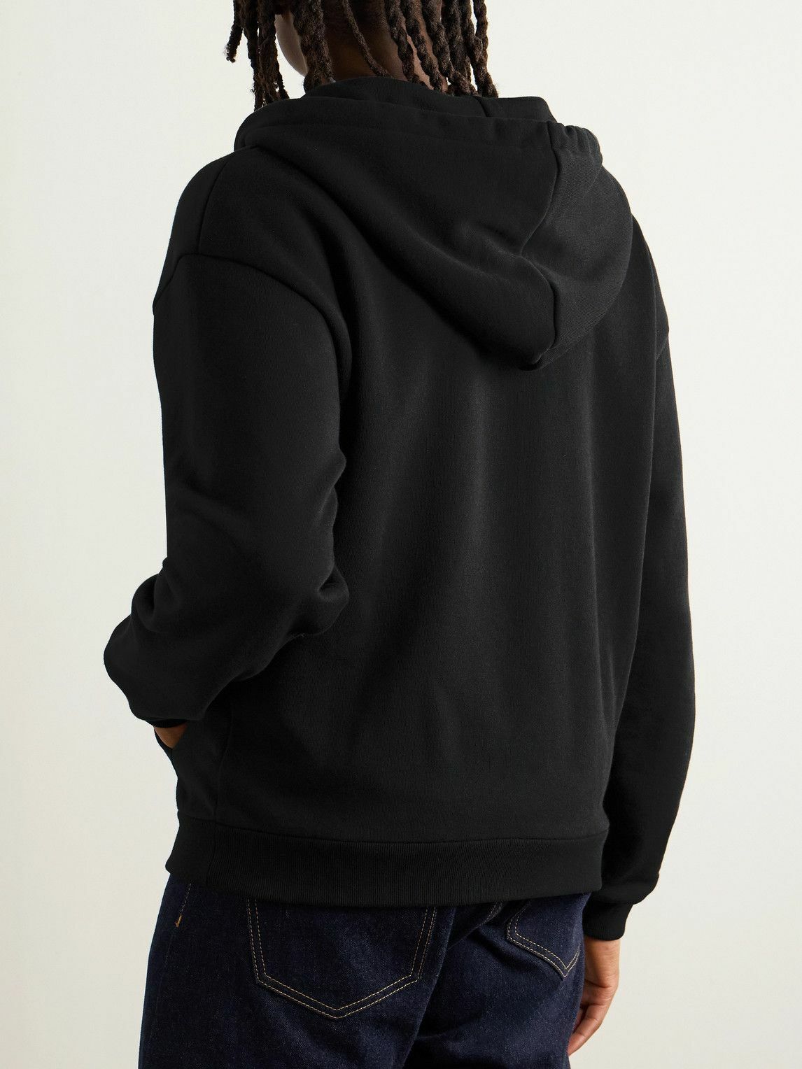CELINE - Logo-Embroidered Cotton and Cashmere-Blend Zip-Up Hoodie - Black