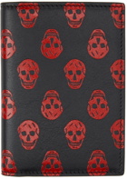 Alexander McQueen Red & Black Biker Skull Bifold Card Holder