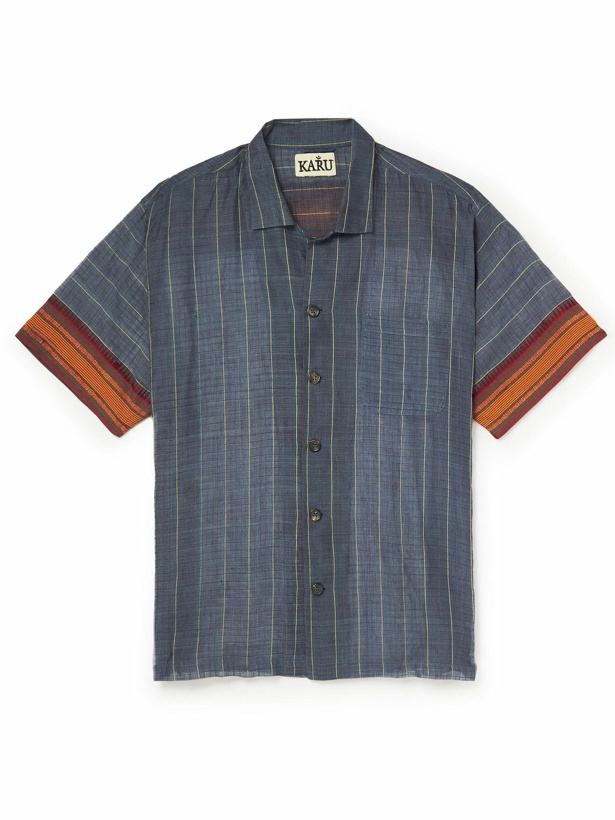 Photo: Karu Research - Camp-Collar Embroidered Cotton Shirt - Blue