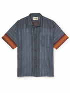 Karu Research - Camp-Collar Embroidered Cotton Shirt - Blue
