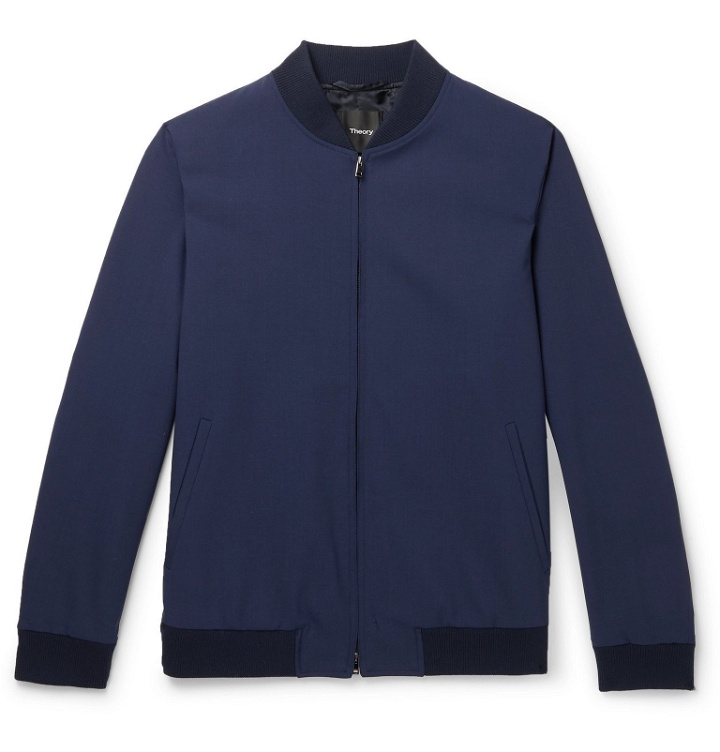 Photo: Theory - Aiden Stretch-Wool Bomber Jacket - Blue