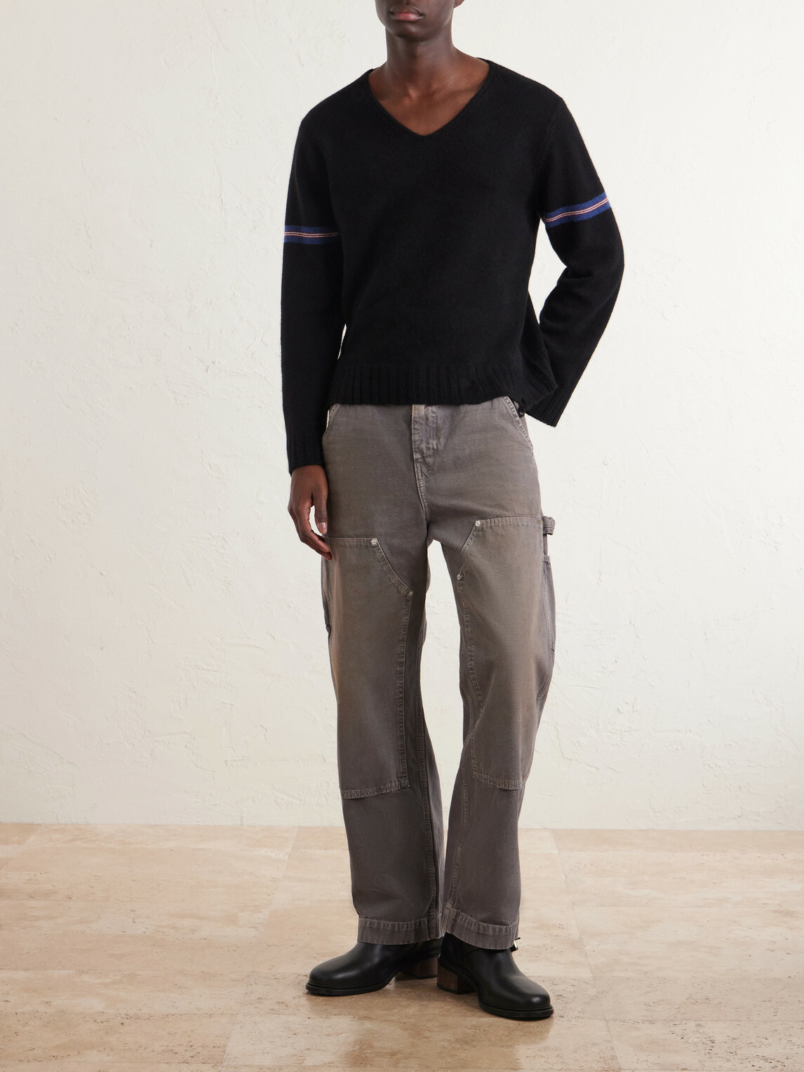 Enfants Riches Déprimés - Distressed Striped Cashmere Sweater - Black