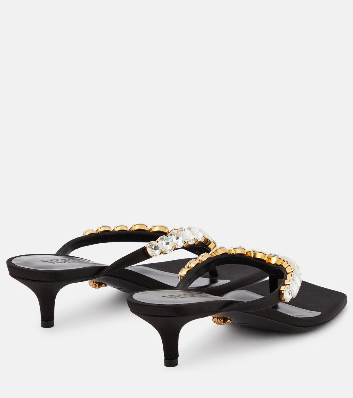 Embellished satin sandals in black - Versace