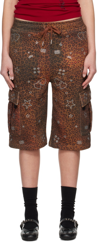 Photo: Praying SSENSE Exclusive Brown Leopard Rhinestone Cargo Shorts