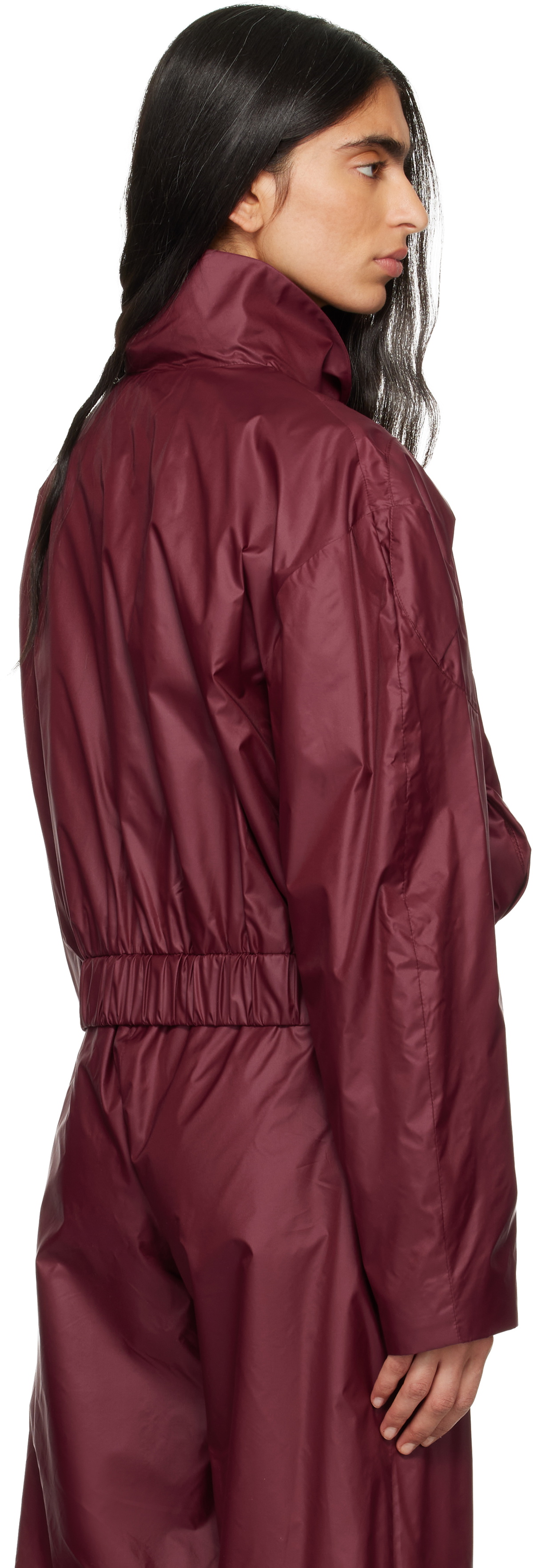 FIDAN NOVRUZOVA Burgundy Macar Nylon Windbreaker Bomber Jacket