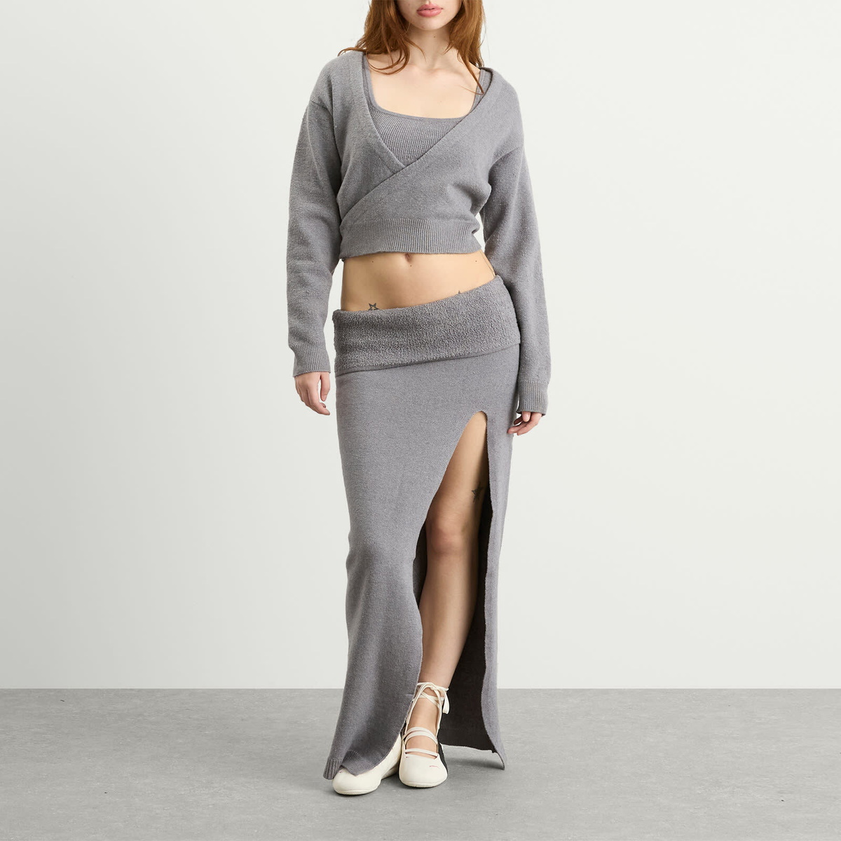 SKIMS Women's Textured Knit Crop Cardigan in Dark Heather Grey