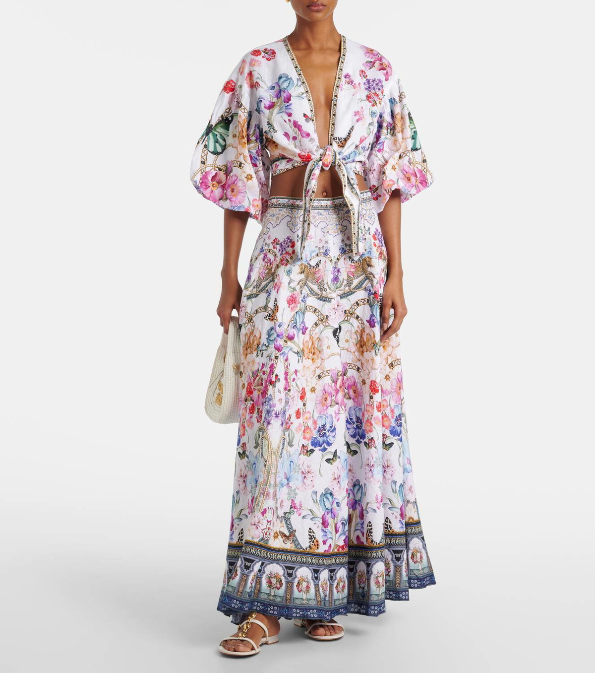 Camilla Floral linen crop top