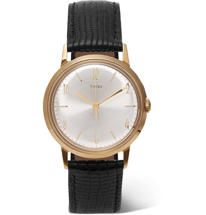 Photo: Timex - Marlin Hand-Wound 34mm Gold-Tone and Textured-Leather Watch - Men - Silver