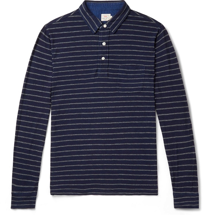 Photo: Faherty - Garment-Washed Striped Slub Cotton Polo shirt - Blue