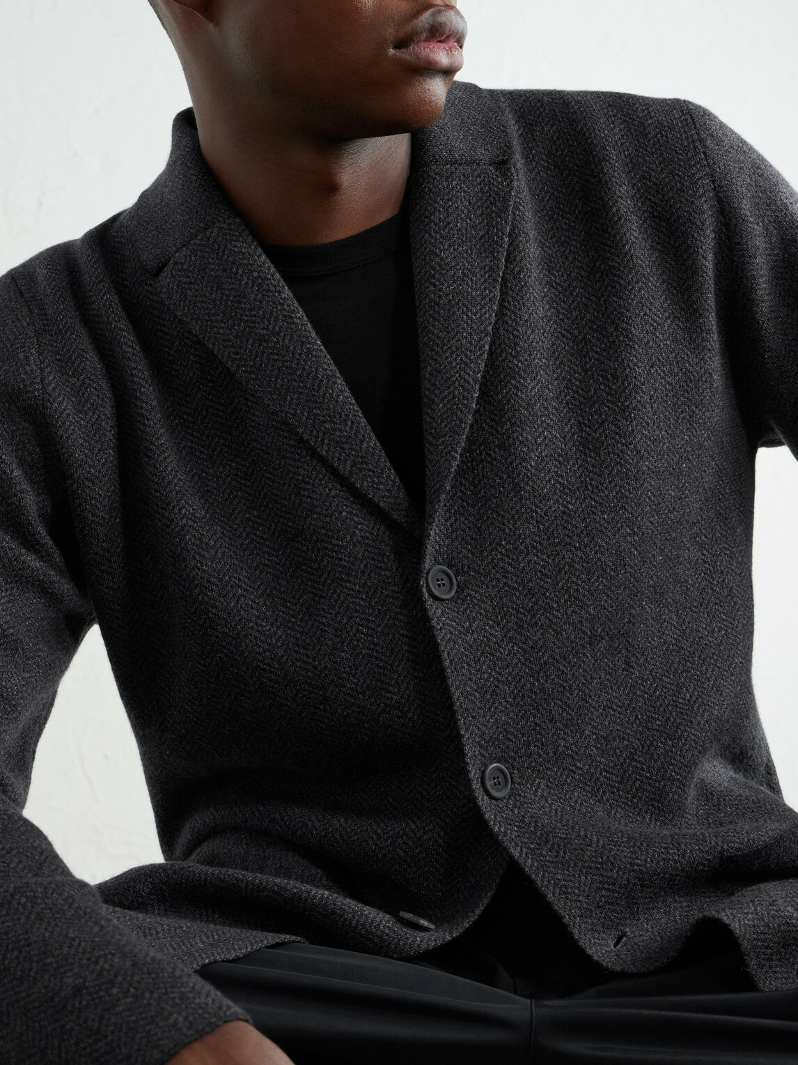 Inis Meáin - Herringbone Merino Wool Cardigan - Gray