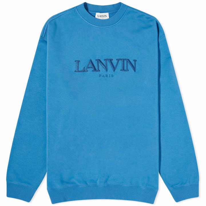 Photo: Lanvin Men's Embroidered Crew Sweat in Neptune Blue