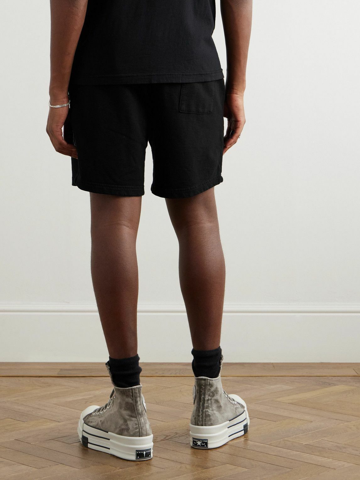 Local Authority LA - LA Slash Straight-Leg Logo-Embroidered Cotton-Jersey Shorts - Black