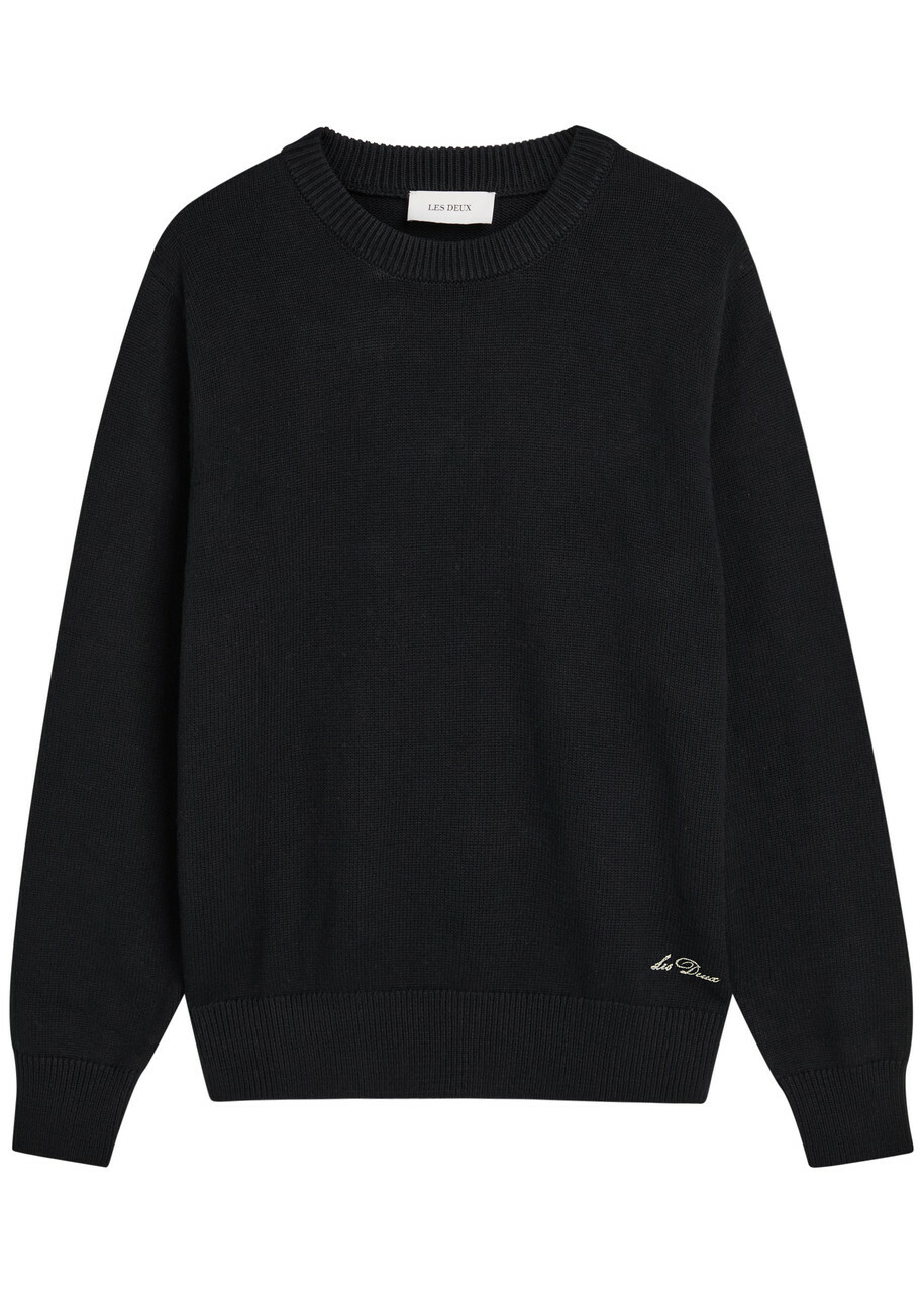 Les Deux Gary Globe Printed Cotton Jumper Black