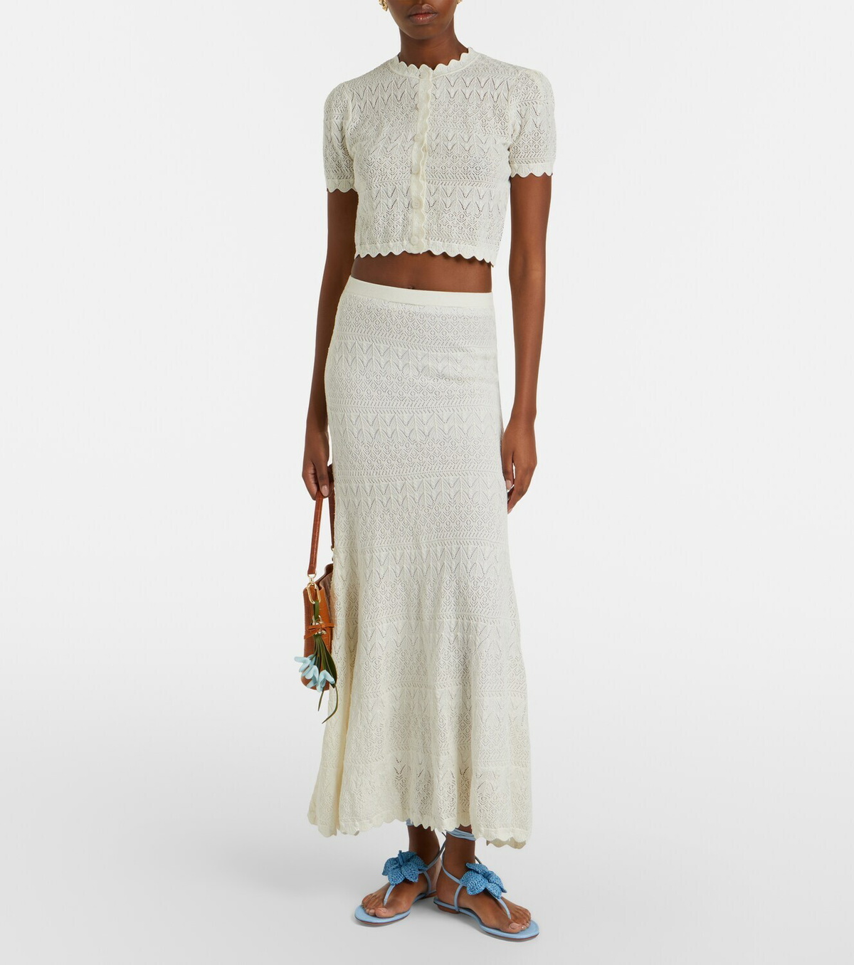 Self-Portrait Pointelle midi skirt