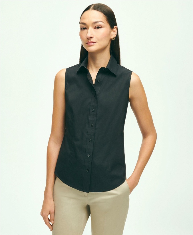 Photo: Brooks Brothers Women's Fitted Non-Iron Stretch Supima Cotton Sleeveless Dress Shirt | Black