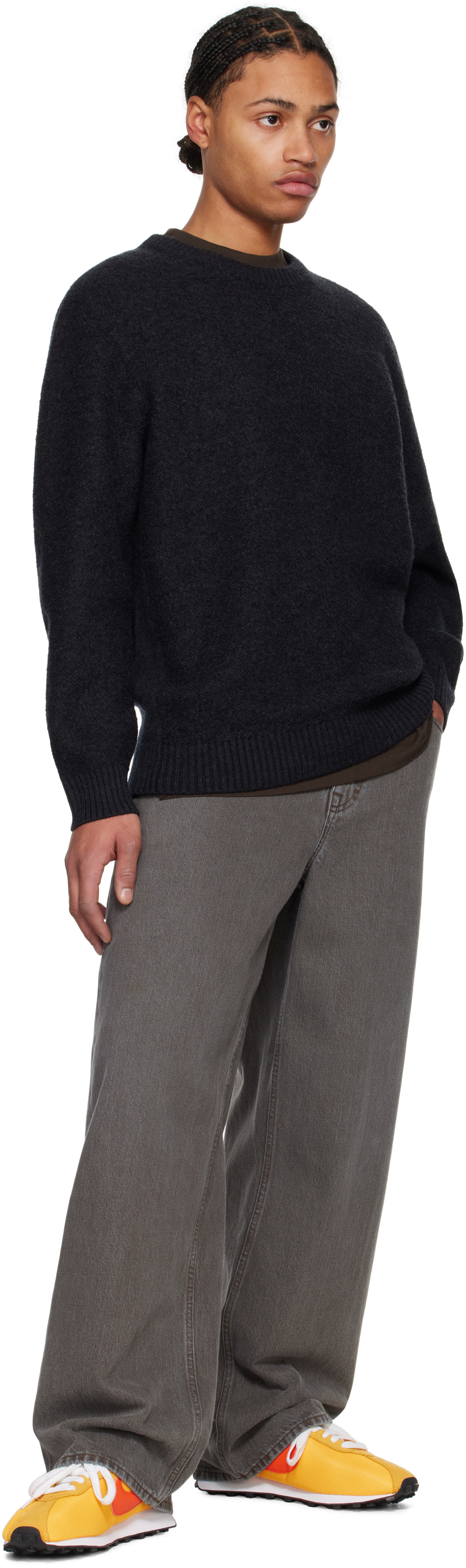 Reigning Champ Black Textured Boucle Turf Crewneck Sweater