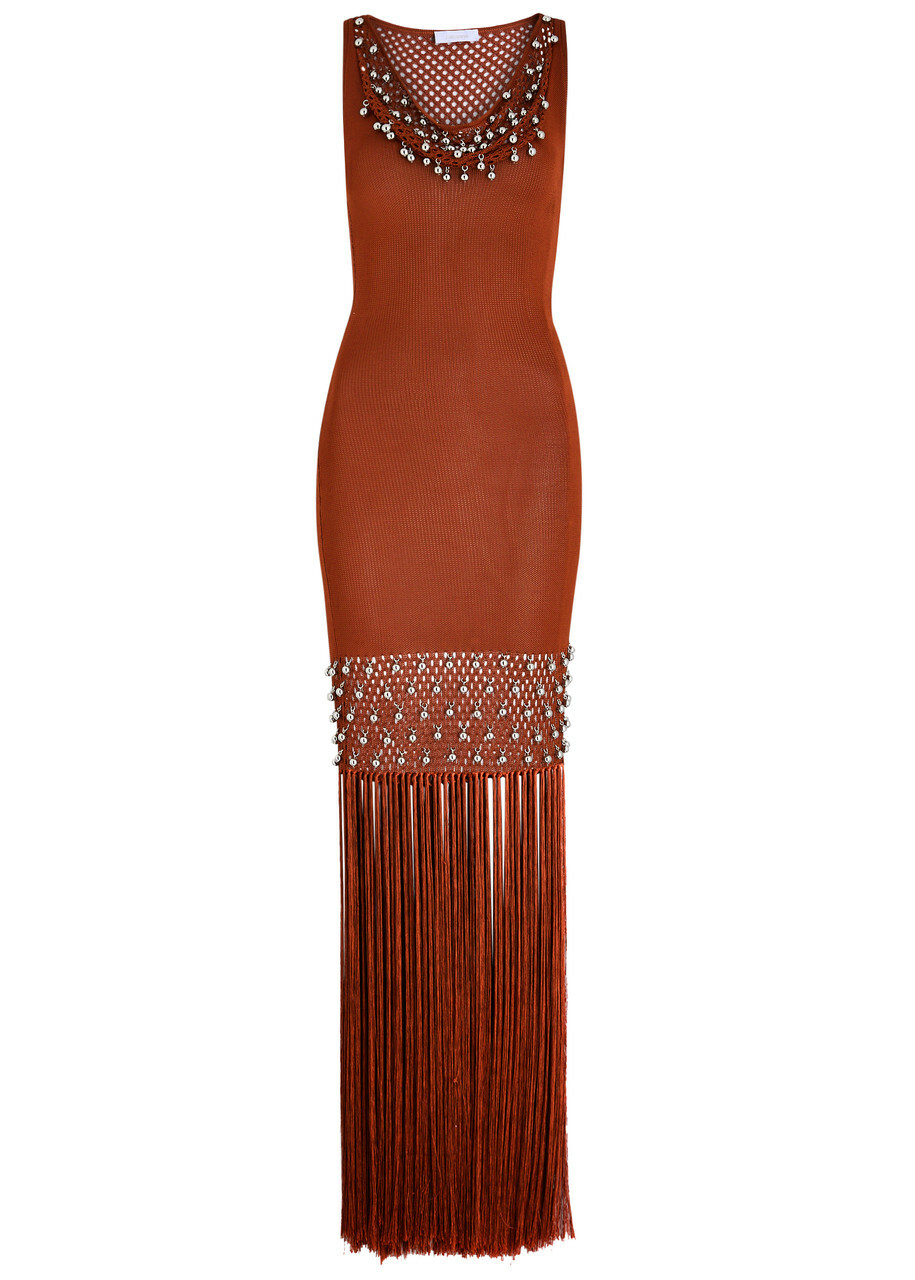 chinese dress ladies Wood Beaded Fringe Maxi Dress