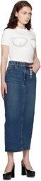 AREA Blue Zip Slit Denim Midi Skirt