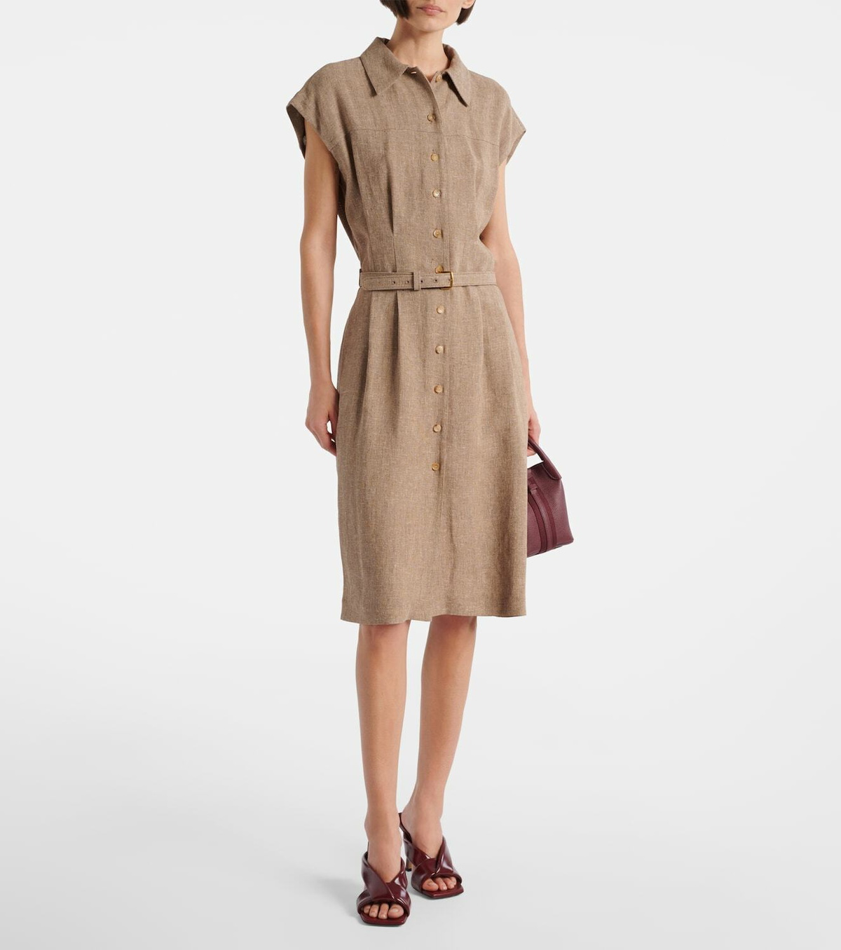 Loro Piana Maise belted linen crêpe shirt dress
