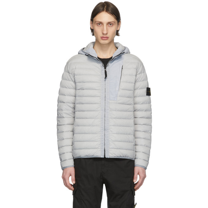 Photo: Stone Island Grey Down Loom Woven Hooded Puffer Jacket