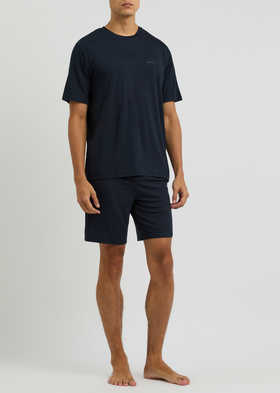 Boss Logo-embroidered Stretch-jersey Pyjama set Dark Blue