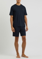 Boss Logo-embroidered Stretch-jersey Pyjama set Dark Blue
