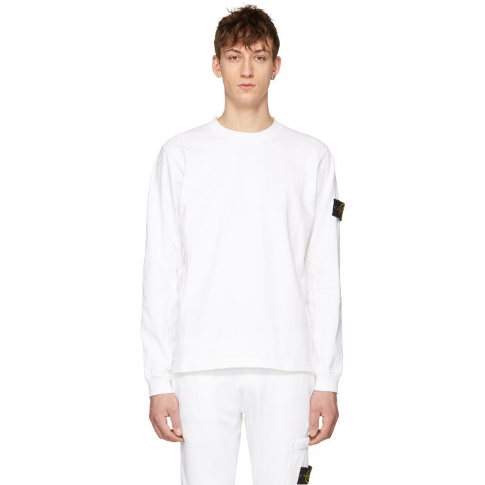 Photo: Stone Island White Long Sleeve Arm Badge T-Shirt