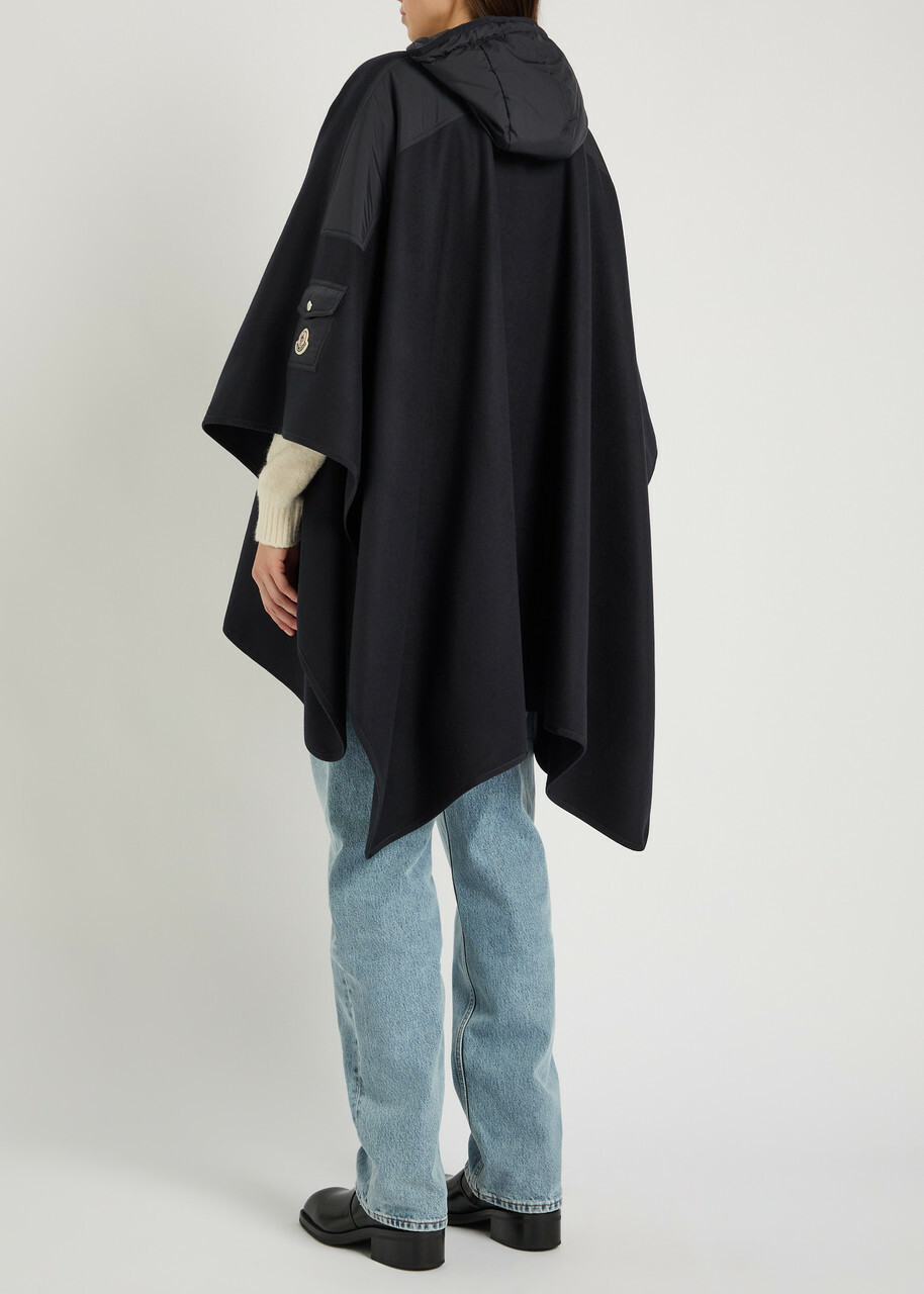 Moncler Hooded Shell and Wool-blend Cape Coat - Black - One Size