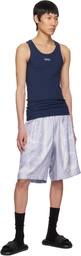 Versace Underwear Navy Logo Ribbed Tank Top