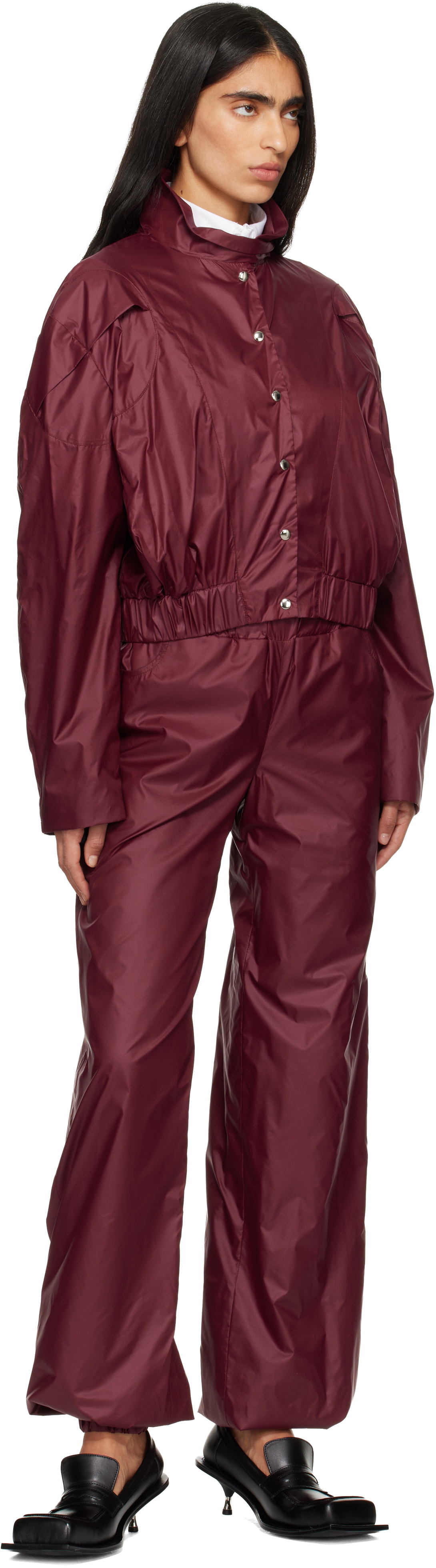 FIDAN NOVRUZOVA Burgundy Macar Nylon Windbreaker Bomber Jacket