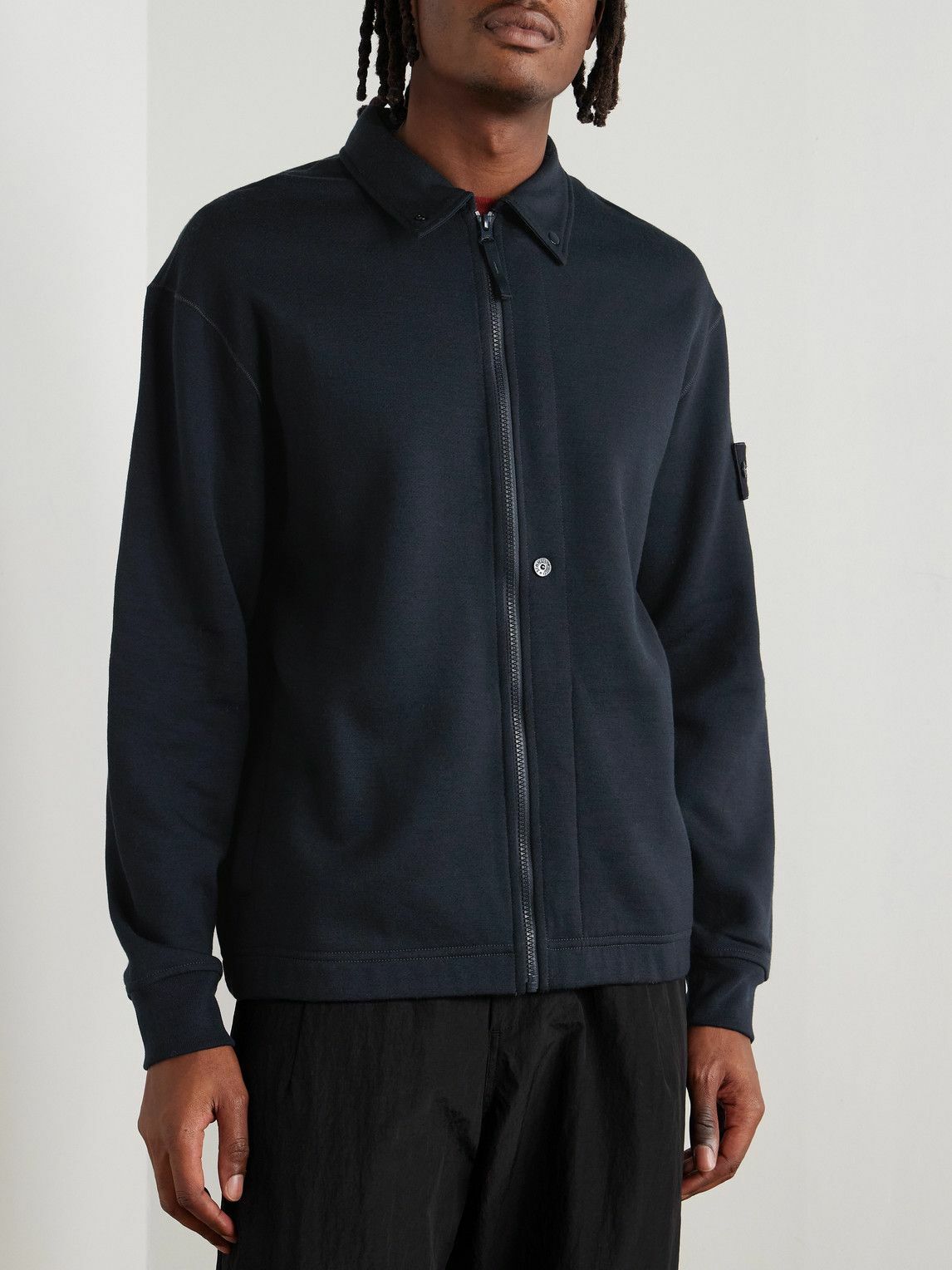 Stone Island - Ghost Wool and Cotton-Blend Jersey Zip-Up