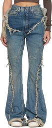 Rick Owens DRKSHDW Blue Temple Slivered Bootcut Jeans