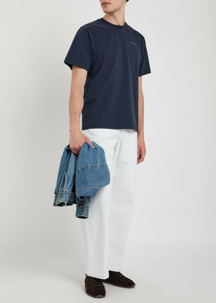Forét Embroidered Cotton T-shirt Navy