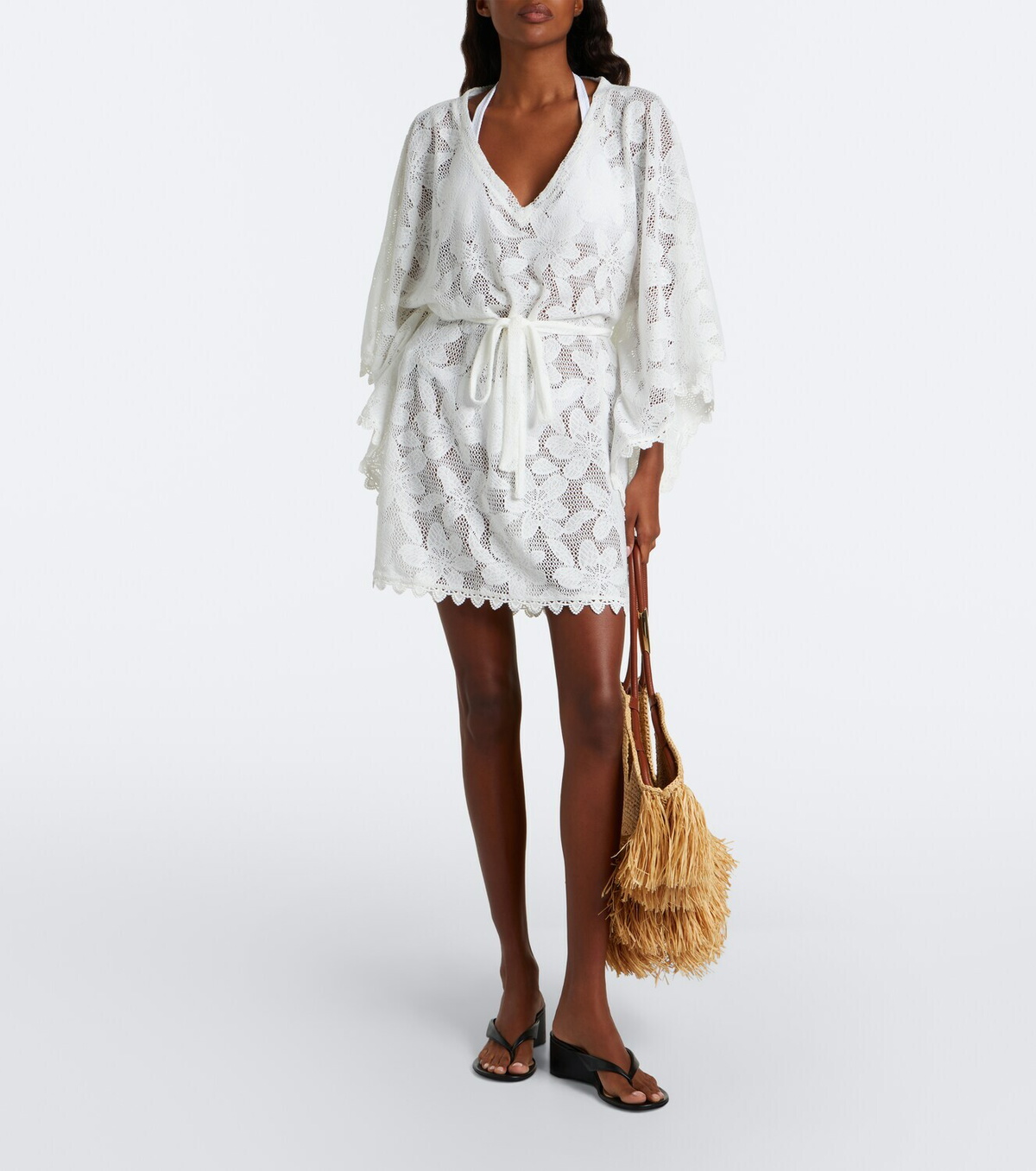 Melissa Odabash Petra floral sheer lace kaftan