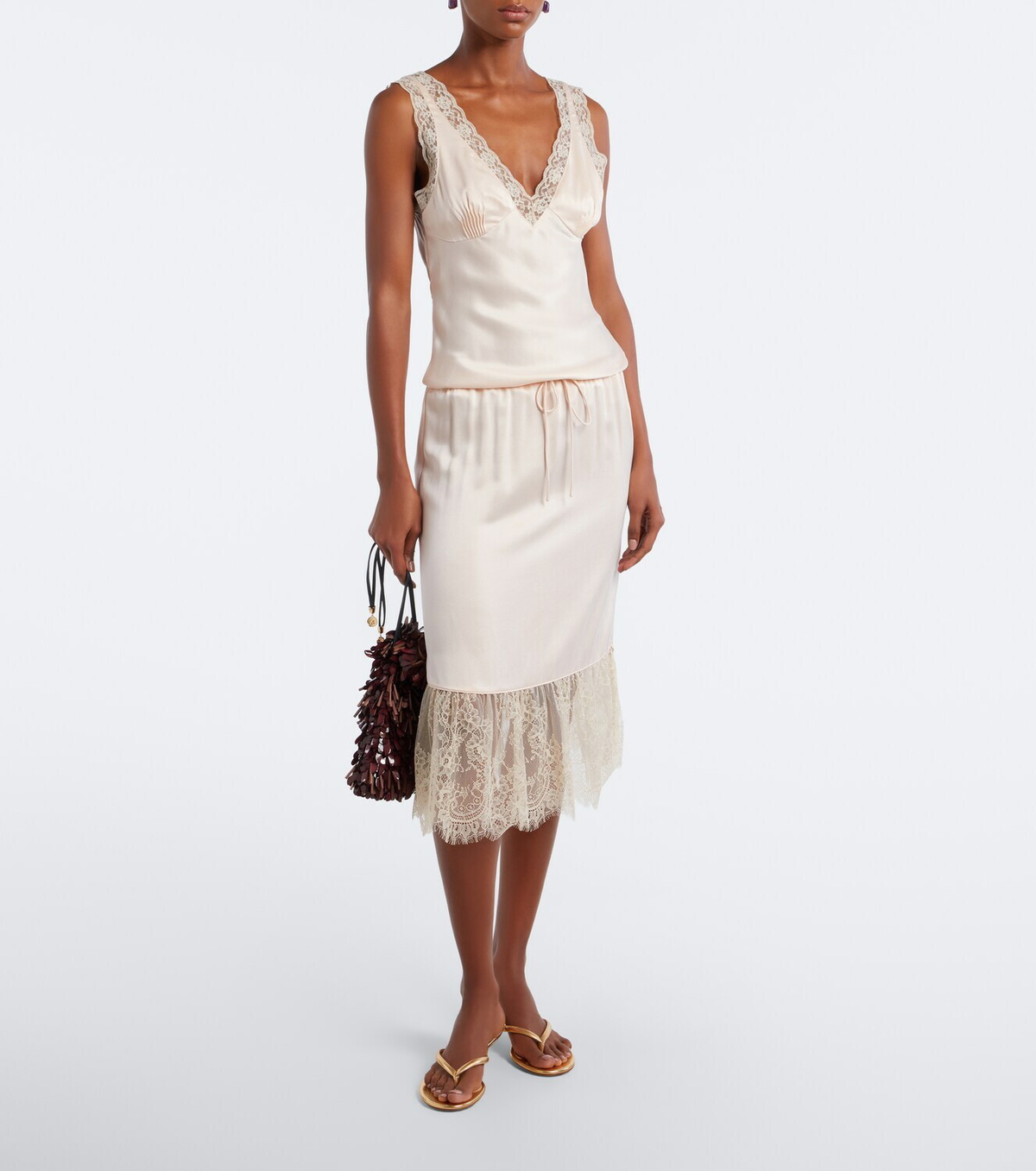 Posse Blake lace-trimmed silk satin top