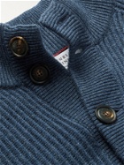 BRUNELLO CUCINELLI - Ribbed Cashmere Half-Placket Sweater - Blue