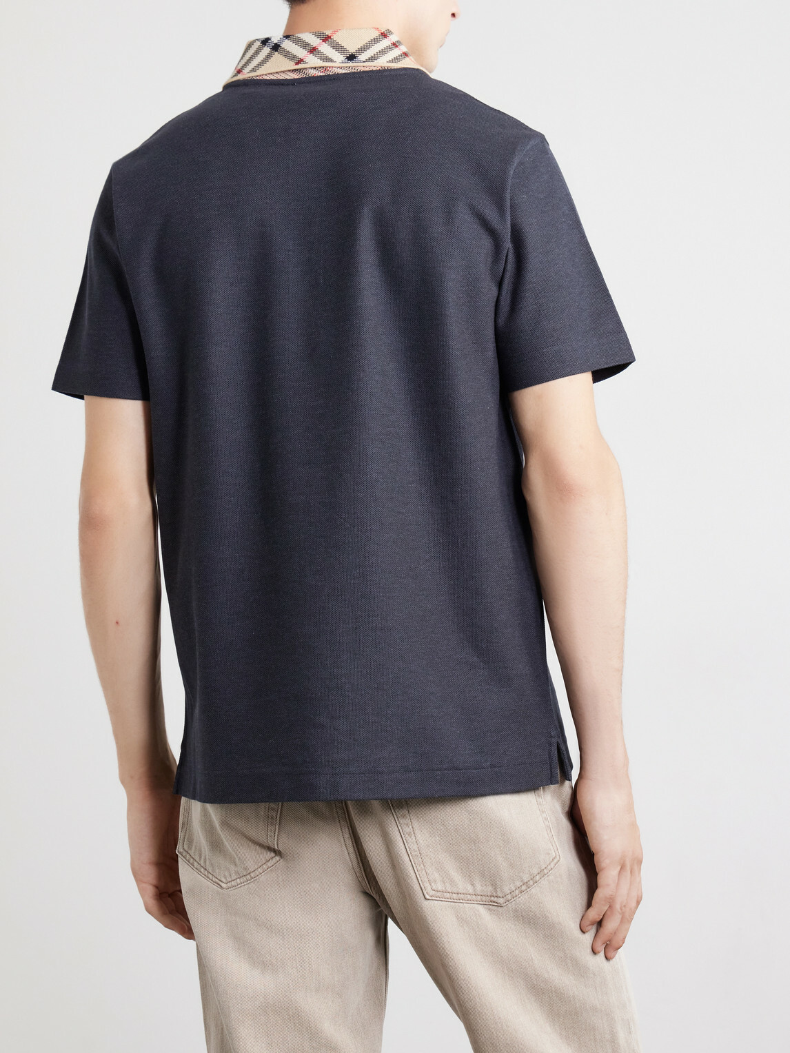 Burberry - Checked Cotton-Piqué Polo Shirt - Gray