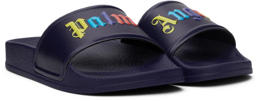 Palm Angels Kids Navy Colors Logo Pool Slides Palm Angels display picture 1