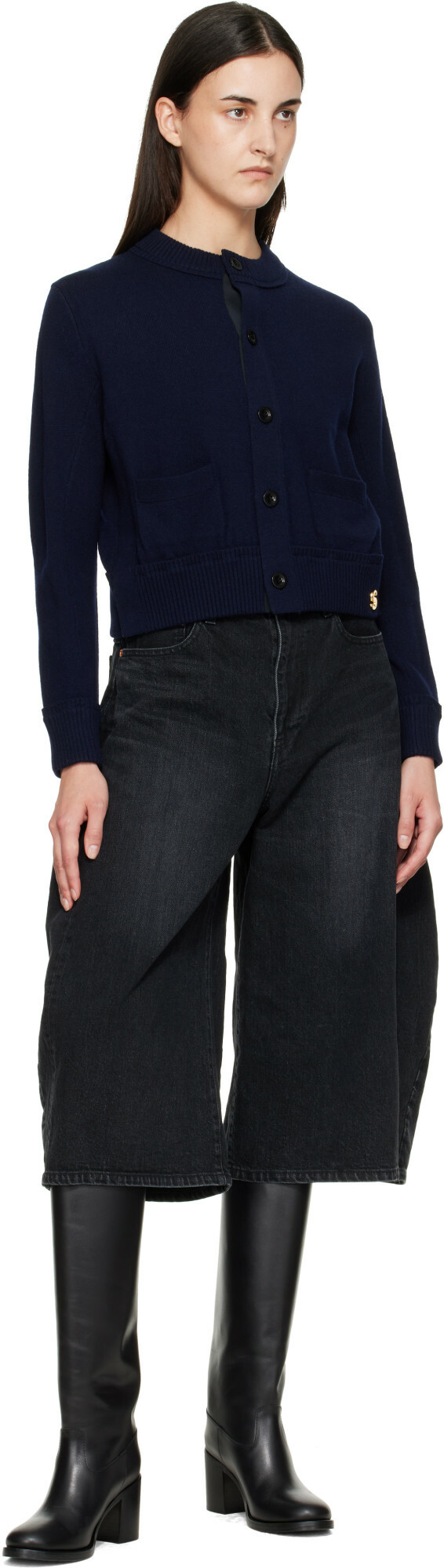 sacai Navy Wool Knit Cardigan
