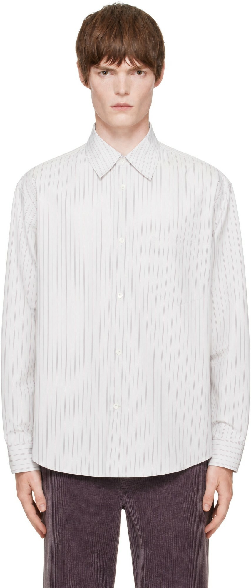 Marni White Techno Poplin Thin Stripe Shirt