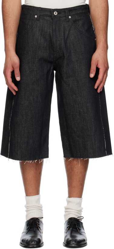 Photo: COOR Black Raw Cut Engineer Denim Bermuda Shorts