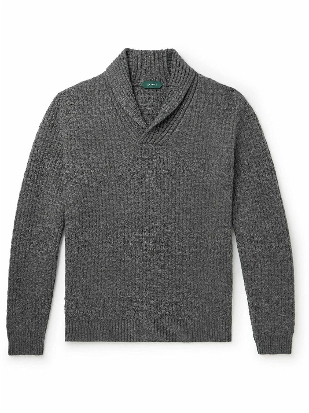Photo: Incotex - Slim-Fit Shawl-Collar Wool Sweater - Gray