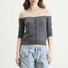 MM6 Maison Margiela Women's Cardigan with Sheer Panel in Dark Grey Melange