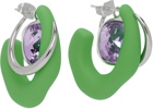 Mounser Silver & Green Marshmallow Hoop Earrings